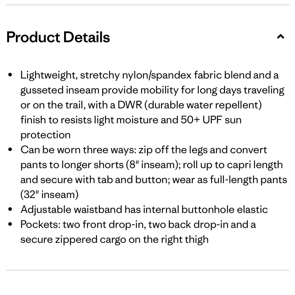 Patagonia Quandary Pants Gorpcore 18 Tan Hiking Granola Convertible Activewear - Picture 15 of 15